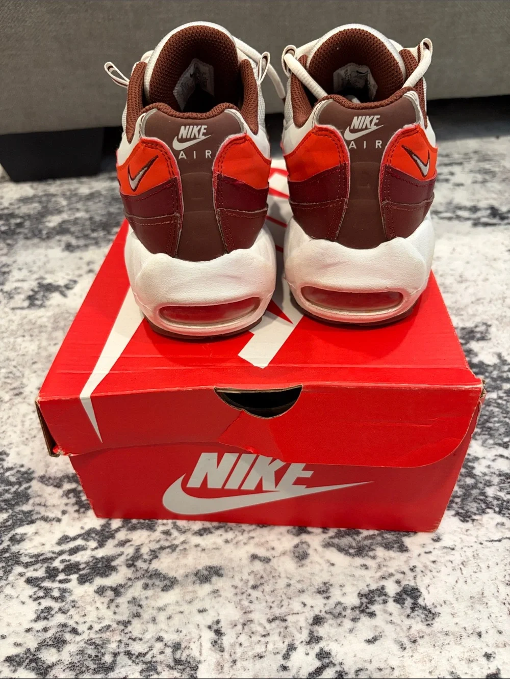 Nike White and Red Youth Air Max 95 Sneakers